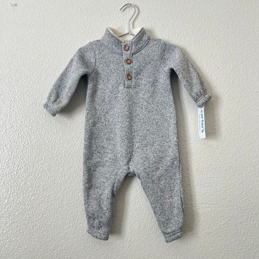 Carter’s sherpa collar bunting one piece heather gray